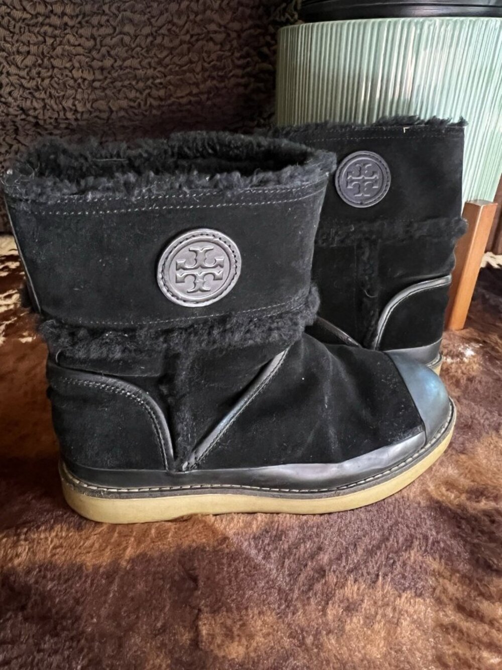 Tory Burch Women’s Shearling Ankle Boots Size 7.5 Black Fur Lined